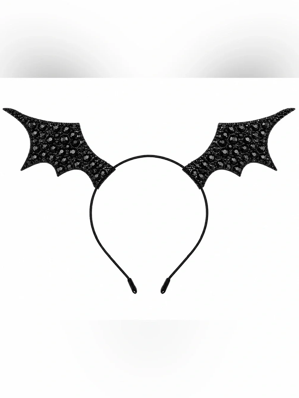 Jet Black Rhinestone Bat Ears Headband New